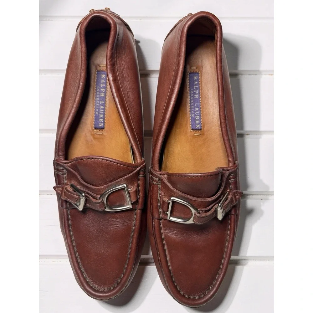Ralph Lauren Purple Label Cordovan Brown Leather Drivers Loafers Size 7
